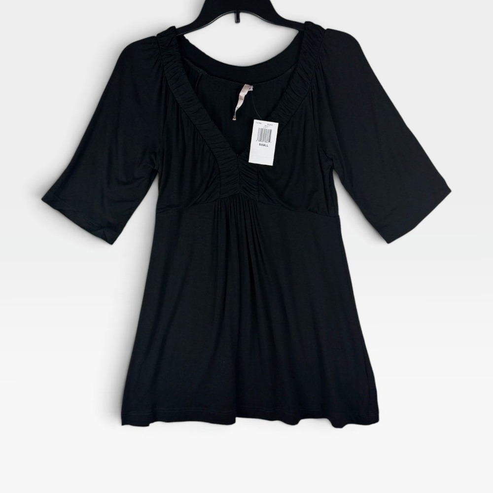 Cielo Empire Waist Top Women Small Black Ruched V-Neck Half Sleeve 1NI7480 NWT